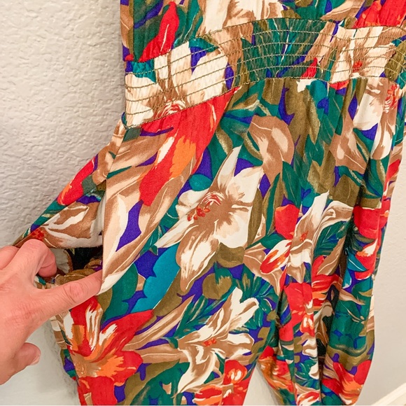 Vintage 90 Ms. Choice Tropical Floral Jumper Pants Jumpsuit Romper Size 8 Medium - Picture 14 of 16